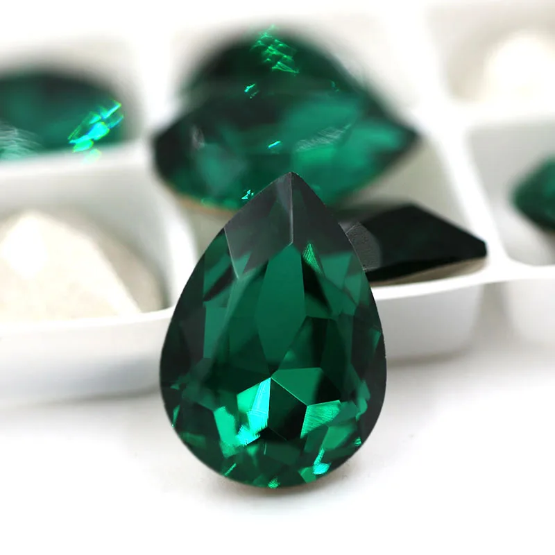 malachite green Новинка, K9 стеклянные стразы, 10X14 мм/13x18 мм, высокое качество, Каплевидная форма, хрустальные точечные Стразы, diy, свадебные аксессуары - Цвет: malachite green