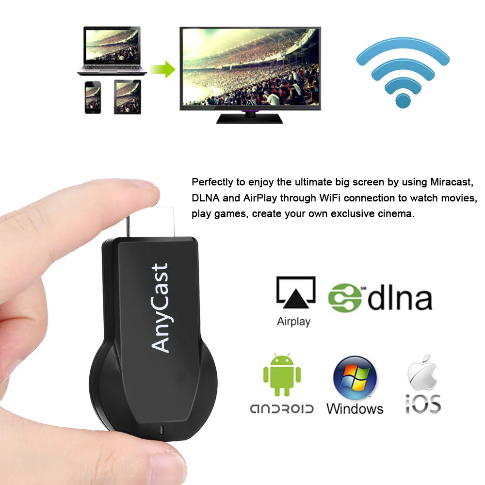 AnyCast M2 Plus Airplay Miracast DLNA 1080P WiFi дисплей ТВ адаптер видеостример для IOS Android|SmartTV-стики и