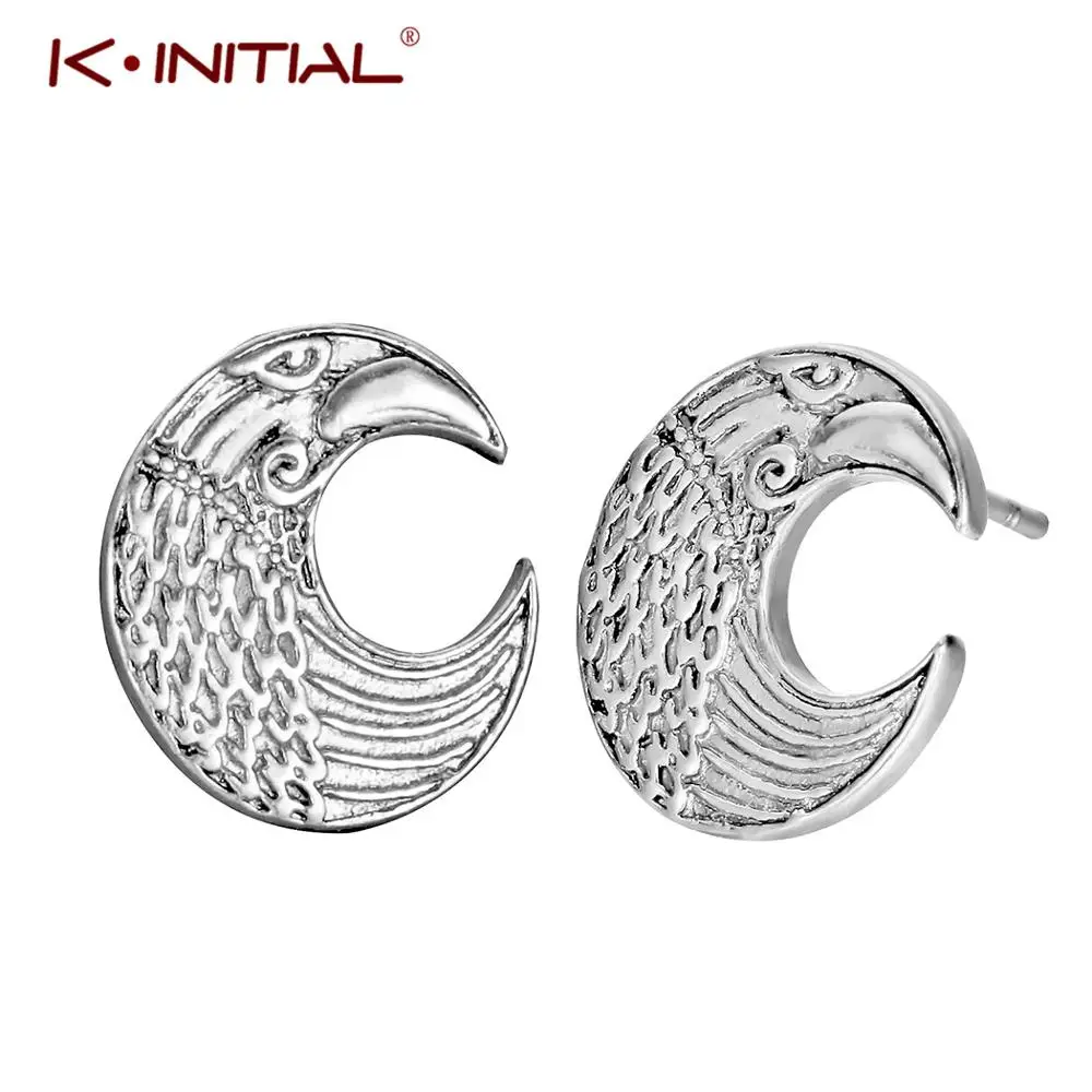 

Kinitial Fashion Copper Retro Geometric LUNULA Stud Earrings Scandinavian Norse Viking Raven Ethnic Pagan Moon Earring Jewelry