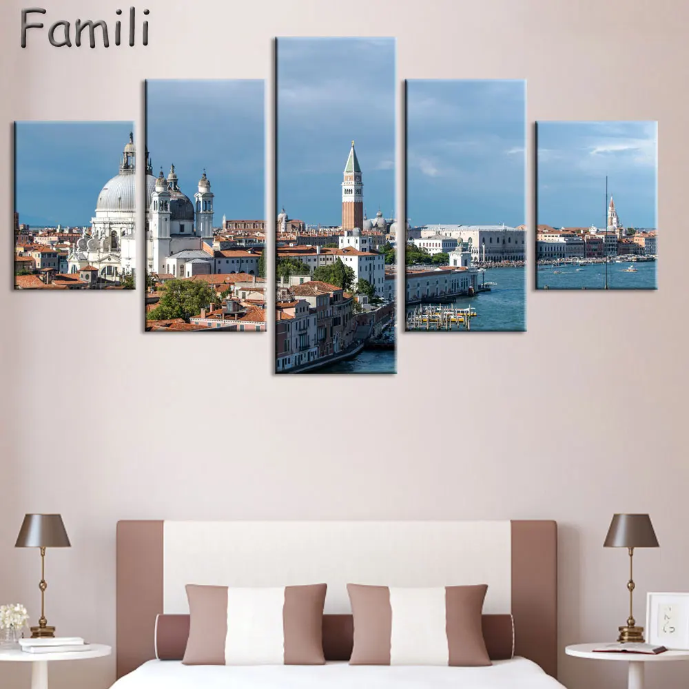 

5Panel Lake And Dolomites Nature Landscapes in Italy canvas fabric Poster wall art Room Decor Home Decoration,quadro decorativo