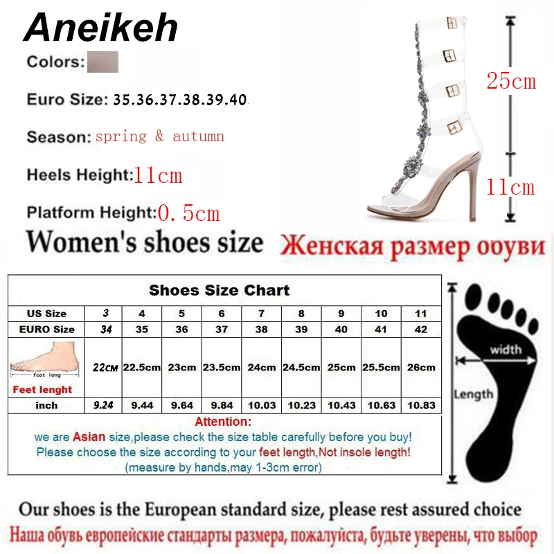 Новые туфли Aneikeh размер 41 42 сексуальные гладиаторы до колена прозрачные сандалии