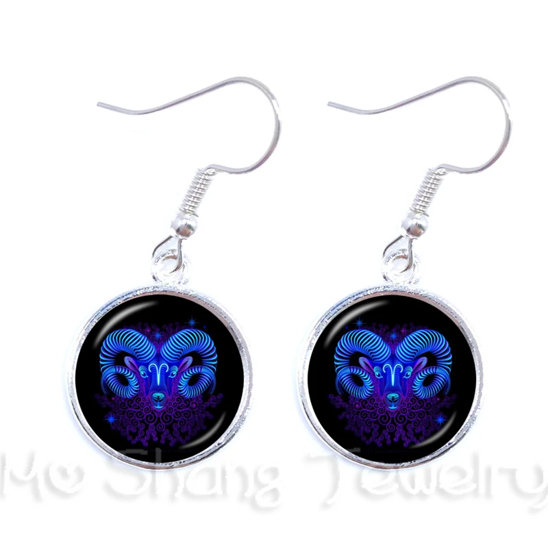Женские серьги со стеклянным куполом созвездий Овен/Телец/близнецы/Рак/Лев/Дева