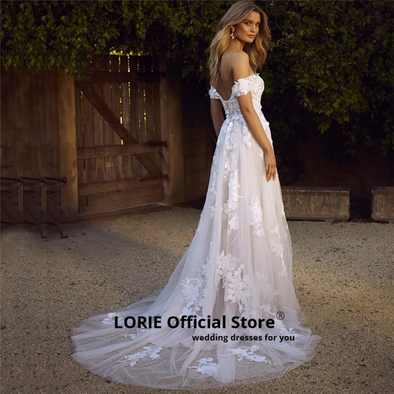 LORIE/кружевные свадебные платья с открытыми плечами, с аппликацией, ТРАПЕЦИЕВИДНОЕ платье для невесты, свадебное платье принцессы,, robe de mariee