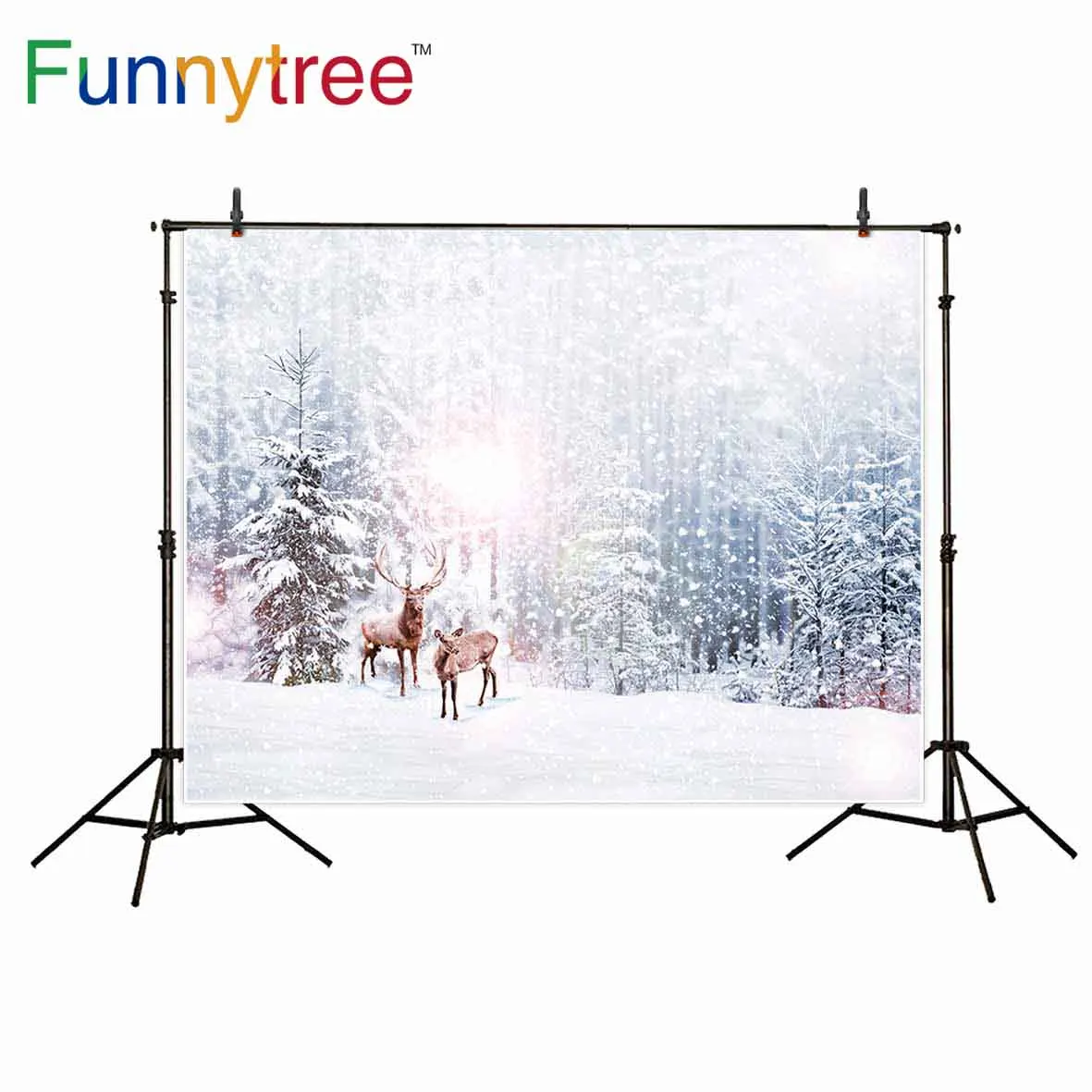 Фоны Funnytree для фотостудии лес Зимний снег олень Природный ореол боке задний