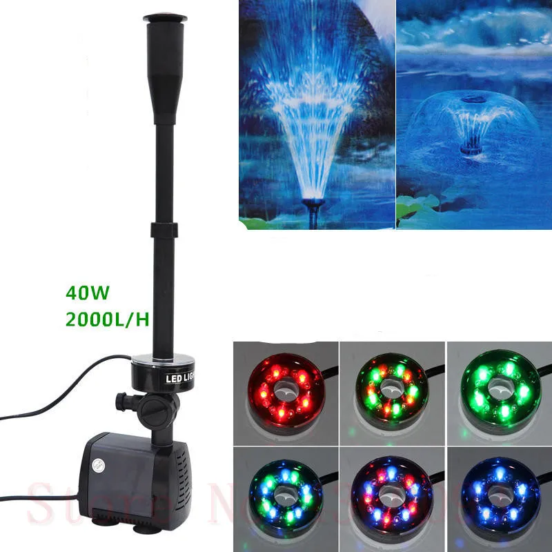 

40w 2000l/h Fish Pond Aquarium Led Submersible Water Pump Garden Decoration Fountain Pump Led Light Color Change Fountain Maker