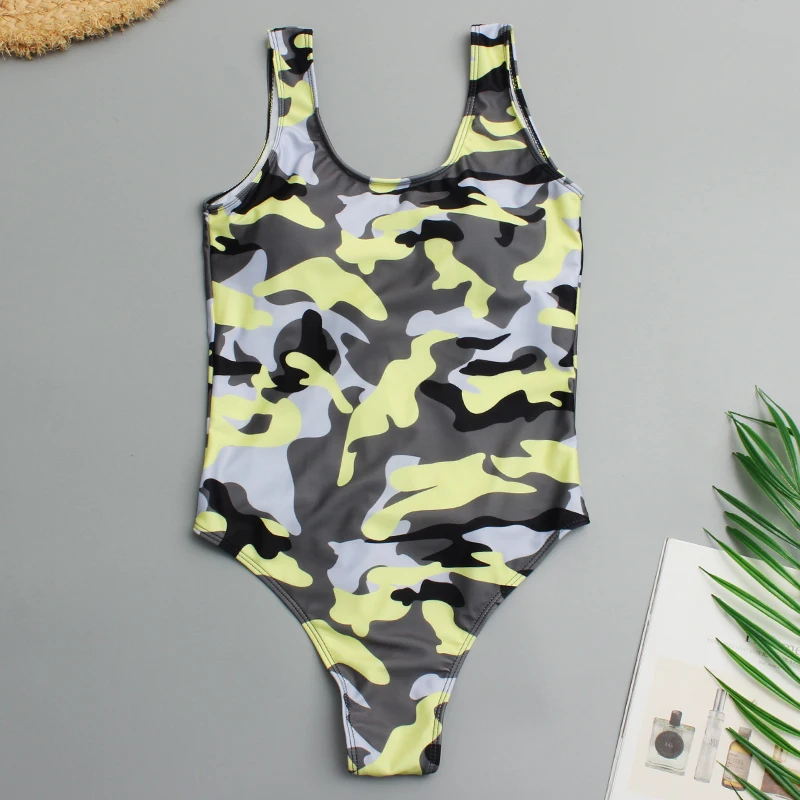 Fashionable Camo Trikini Swimwear One Piece thong Sport Swimsuit Women Whole Swimsuits Paded Femme Bathing Suit Summer | Спорт и