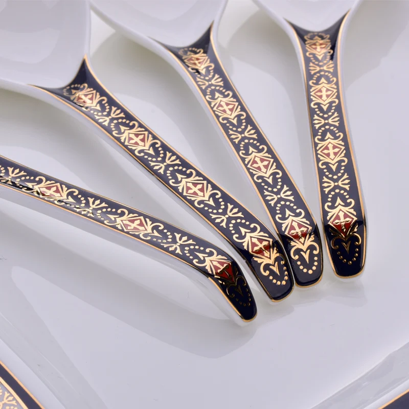 Костяные фарфоровые тарелки для мисок 58 шт. посуда рельефная Золотая серия блюда