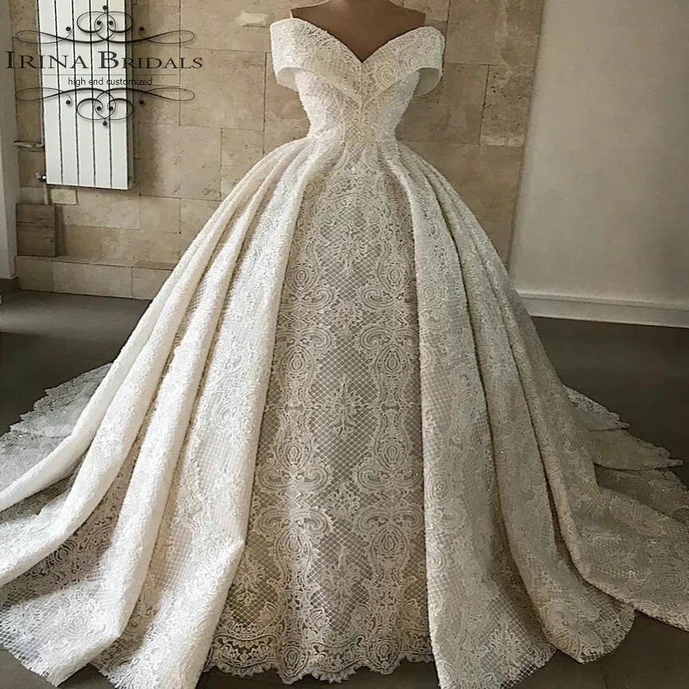 Robe de soiree бальное платье с открытыми плечами плиссированное кружевное свадебное |