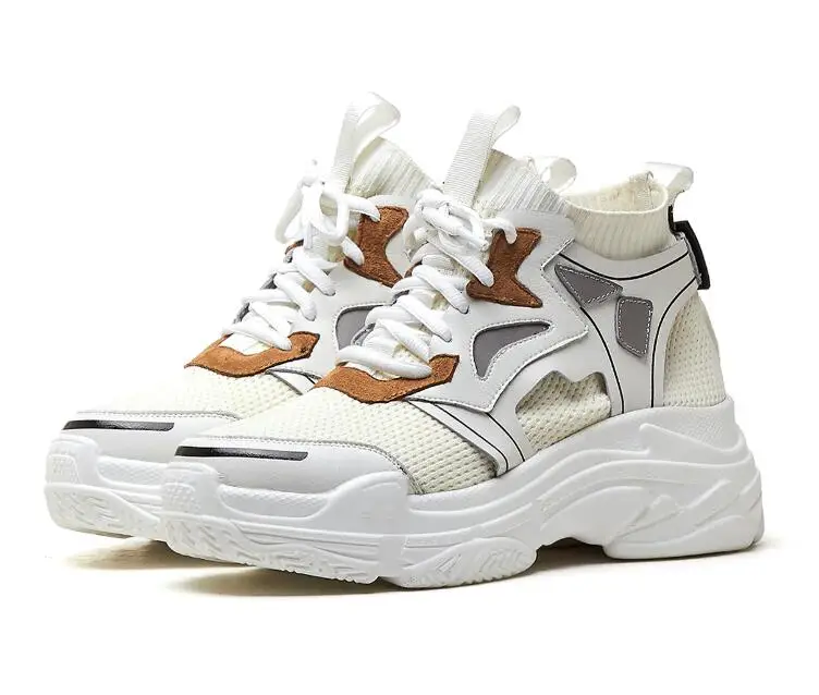 Белый Buono Scarpe/Новинка года; высокие женские кроссовки в стиле пэчворк; дамские носки; обувь на толстой платформе; женская обувь на толстой резиновой подошве; сезон лето - Цвет: Белый
