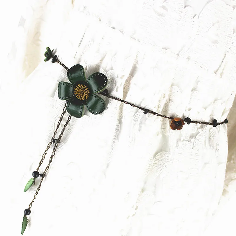 Ремень с кисточкой женский модный пояс из воловьей кожи цепочкой цветком для