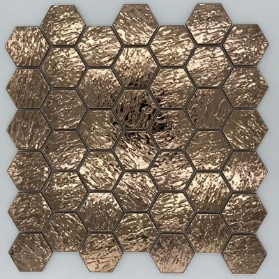 rose gold color Шестиугольная шестиугольная мозаика, волнистая кора, металлическая мозаика, настенная плитка, выпуклая 3D нержавеющая стальная настенная плитка для гостиной - Цвет: rose gold color