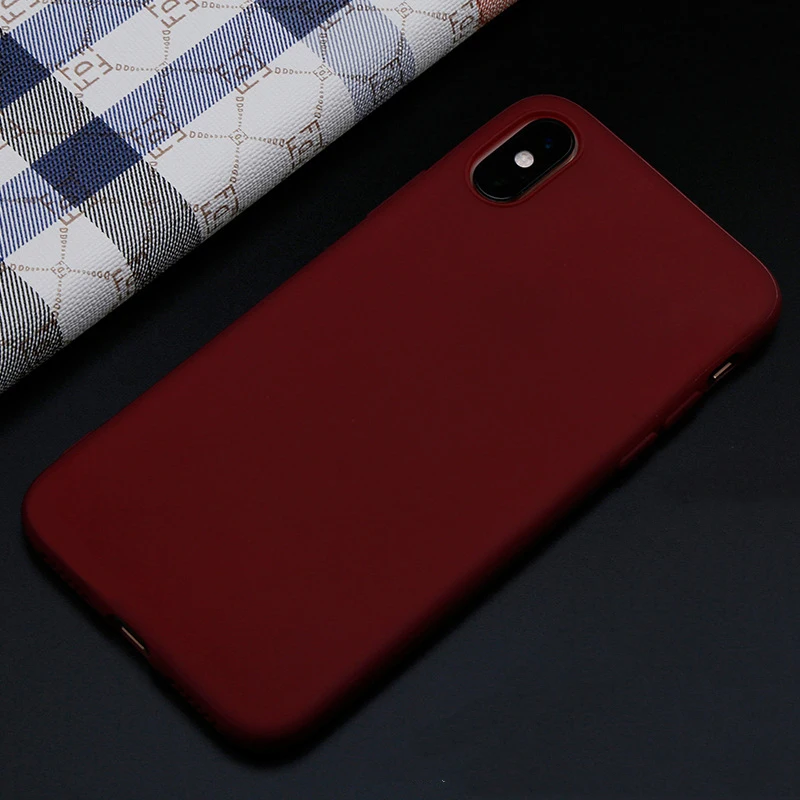 Мягкий силиконовый чехол для iPhone 6 S 6 S 7 8 Plus 5 5S X 10 XR XS Max 6Plus 6splus 7Plus чехол милый яркий противоударный резиновый чехол - Цвет: Wine Red