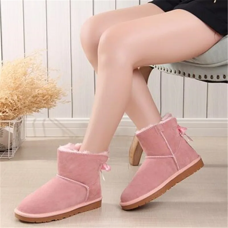 Австралийская зимняя обувь; женские ботинки; bota mujer; кожаные ботинки; женская обувь; австралийские Зимние ботильоны; женская обувь с бантом размера плюс