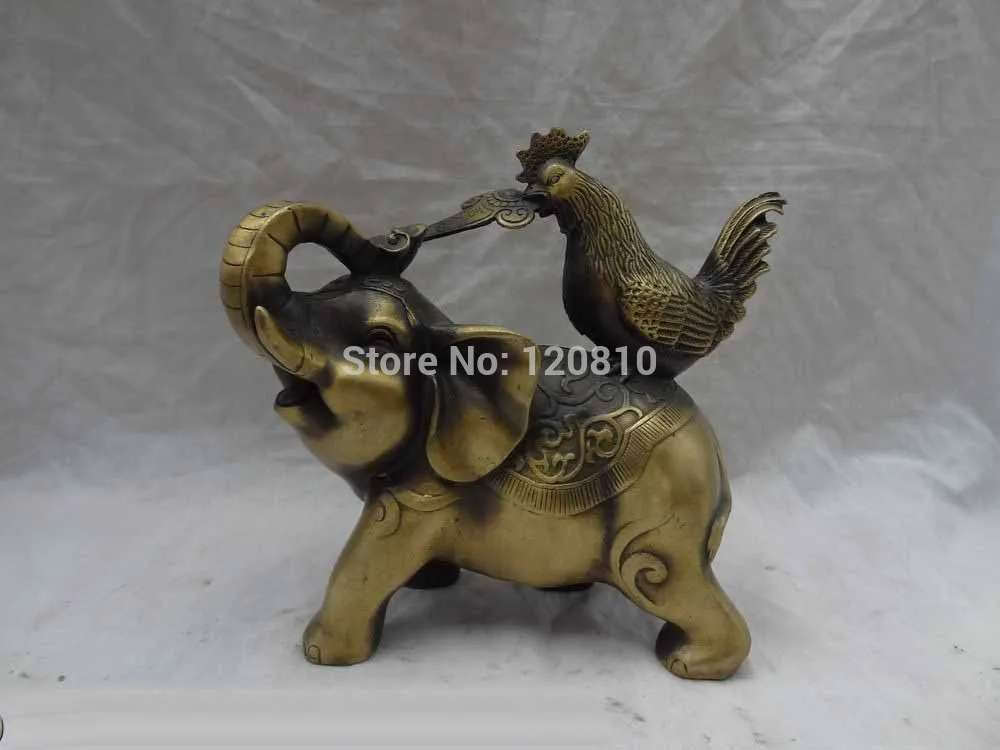 ZSR 8&quot Chinese Bronze Zodiac Figurine Wealth RuYi Cock Ride JiXiang Elephant Statue z | Дом и сад