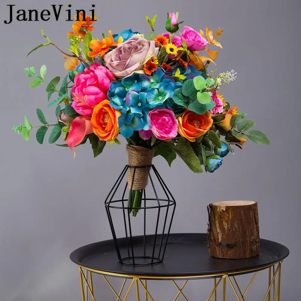 JaneVini Винтаж Красочные Свадебные букеты шелковые цветы Желтый Калла Лилия