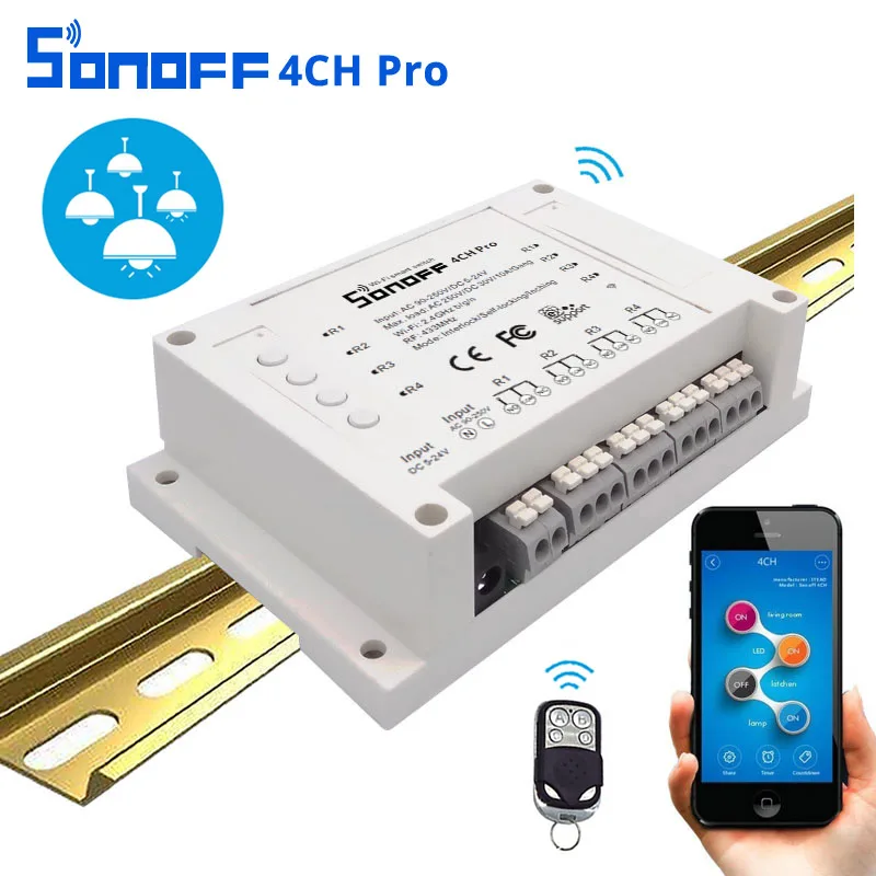 ITEAD sonoff 4CH Pro 4 gang 433 мГц монтажа Беспроводной удаленного Управление WI FI Smart Switch дома