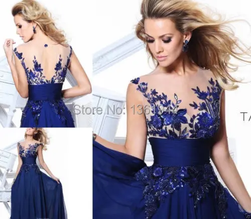 Navy Blue Best-selling 2014 O-Neck Sheer Long Homecoming Dresses Appliqued Sleeveless Prom Gown Party Custom Made | Свадьбы и