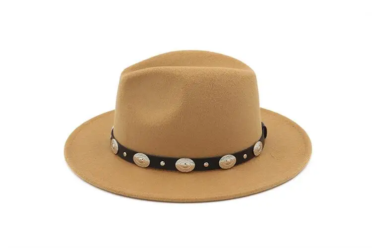 Fashion Wool Men's Women's Winter Autumn Fedora Hat With DIY Punk Belt Wide Brim Church Sombreros Jazz Cap Top Sun Hat