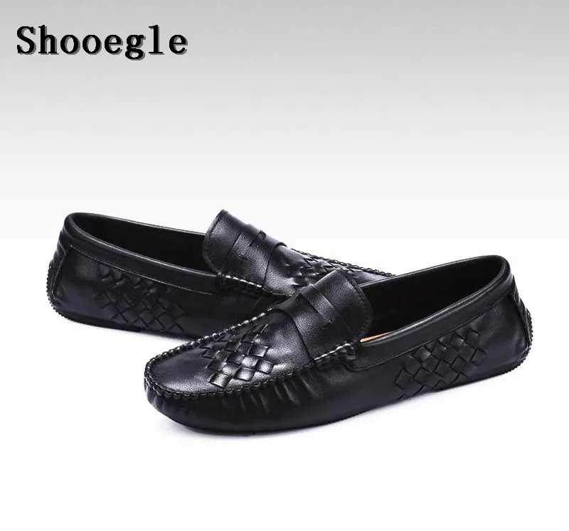 Мужские мокасины ручной работы SHOOEGLE плоская подошва повседневные туфли черные
