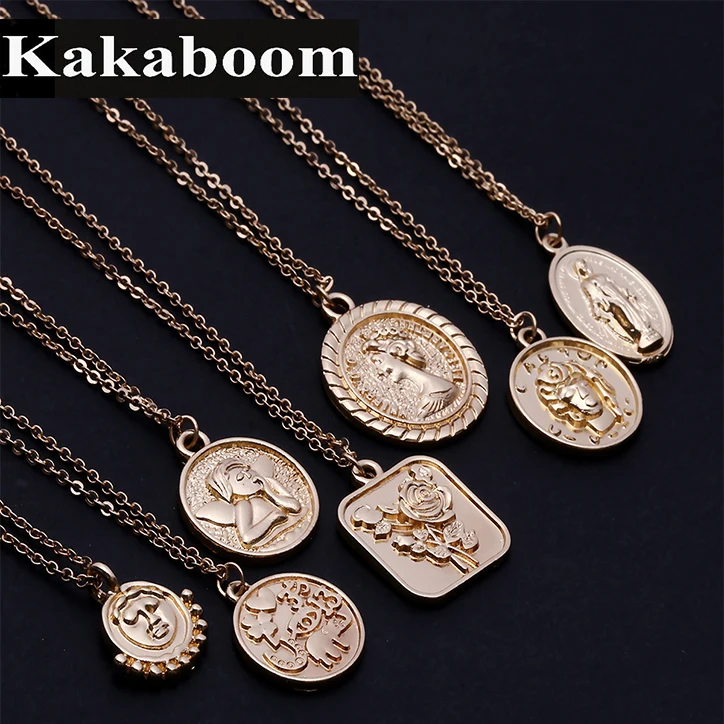 Kakaboom простой стиль рельефы однослойные золотые ожерелья подвески универсальные