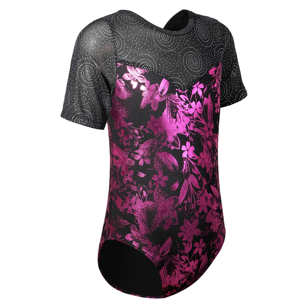 Гимнастический купальник с цветочным узором для девочек детское танцевальное