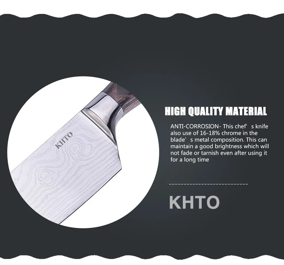 KHTO кухонный нож 8 дюймов профессиональные поварские ножи японские 7CR17 440C высокоуглеродистая Нержавеющая сталь мясо нож Santoku Pakka дерево