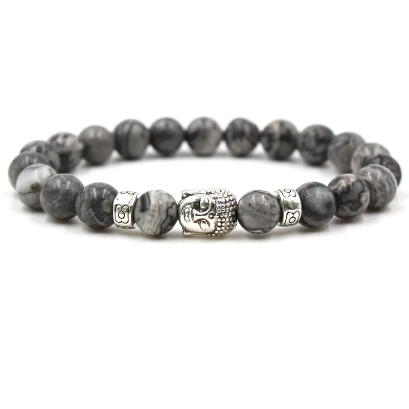 fashion handmade natural stone black beaded bracelet charm men's Buddha head bracelet personality men's jewelry
