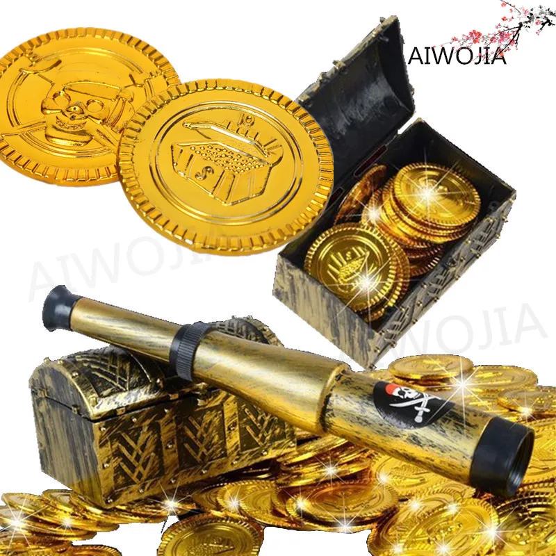 100 шт. пластиковая монета с золотым сокровищем капитан пират детские игрушки