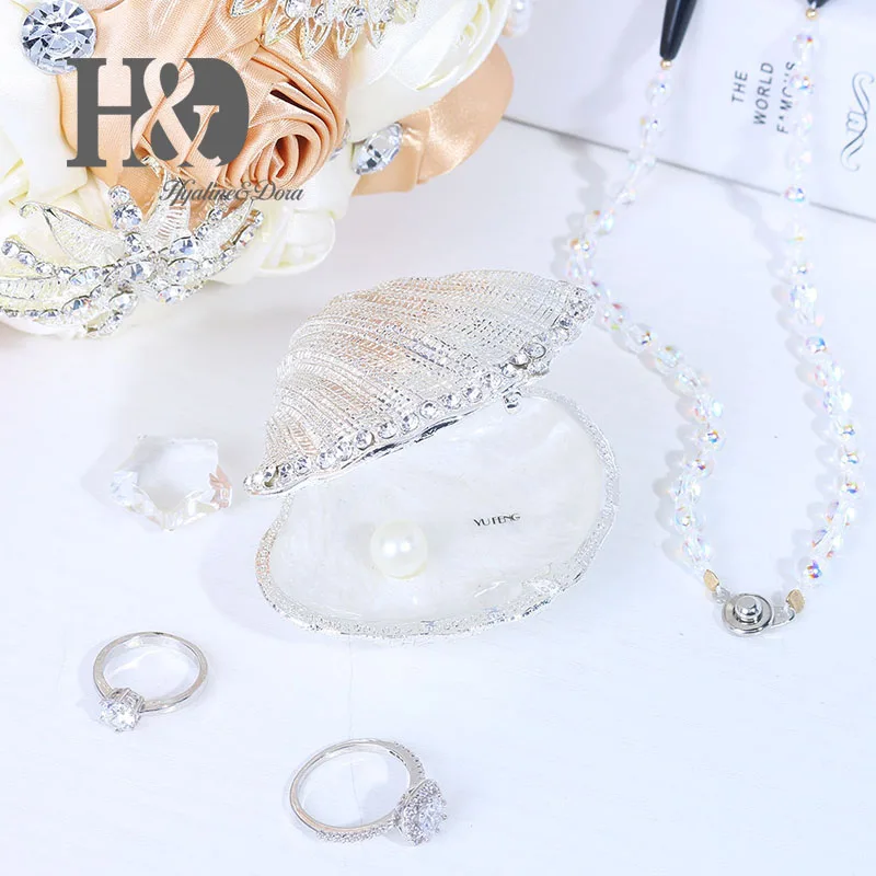 H&D Silver Mussel Hinged Trinket Box Wedding Ring Holder Metal Seashell Figurine for Display|Статуэтки и миниатюры| |