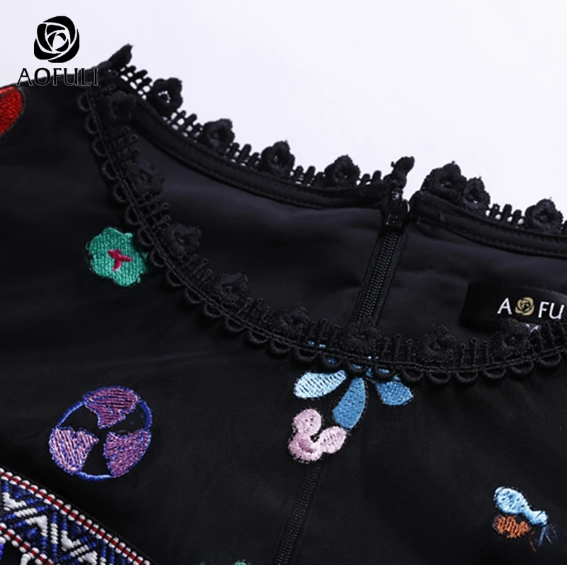 Size-S Ethnic Style Tassel Embroidery Black Dress Brand Sexy Summer See-Through Shoulder Short Sleeve Party Dresses B3879 | Женская