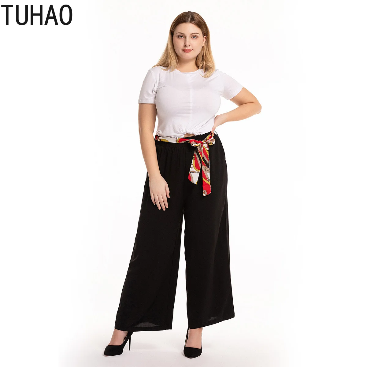 

TUHAO Offical Buiness Style Women Pant Plus Size 3XL 2XL Women Black Wide Leg Pant Office Lady Work Trousers Elegant Pant CMSZ