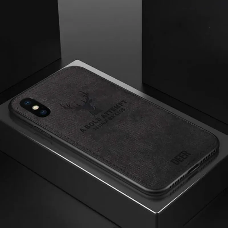 Deer Black Роскошный тканевый фрабический кожаный чехол для телефона для iPhone X 10 XS 7 8 6 6S Plus силиконовый мягкий задний Чехол s для iPhone XR XS Max Capas - Цвет: Deer Black