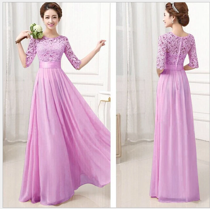 Женское кружевное платье с круглым вырезом коротким рукавом и высокой талией|maxi