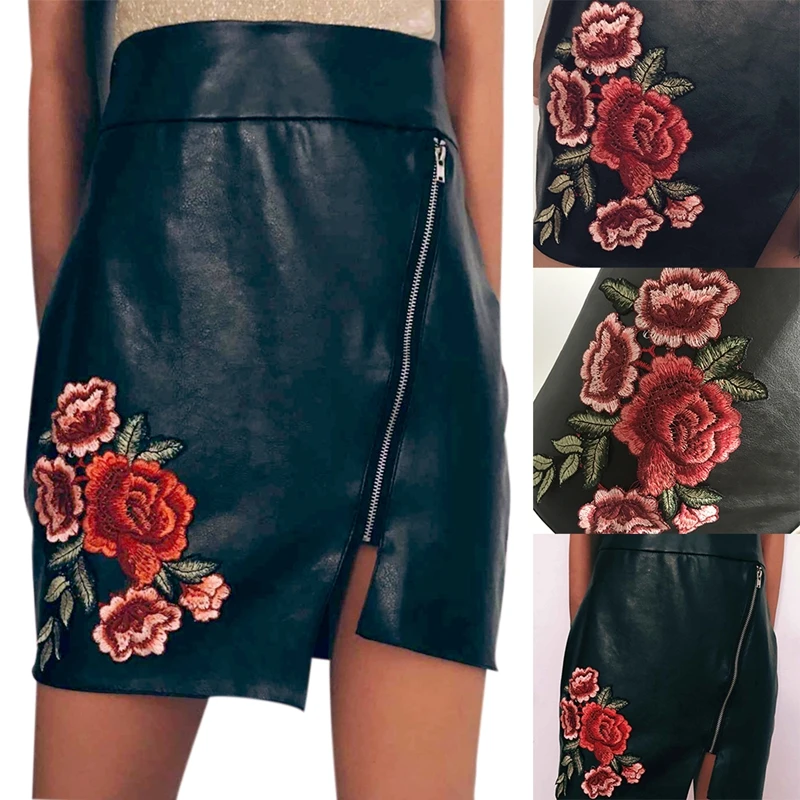 ISHINE 2017 летние Для женщин с вышивкой на молнии ассиметричный высокой талией юбка