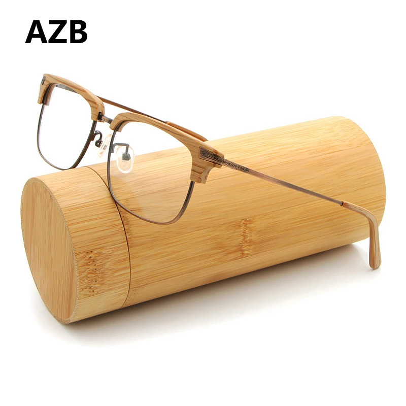 AZB, винтажные очки с прозрачными линзами, деревянная оправа для очков, для женщин и мужчин, очки для близорукости, оправа, деревянная, компьютерная, для чтения, простая оправа