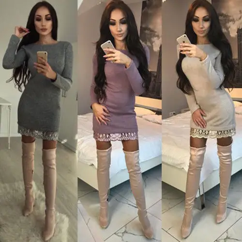 Женское кружевное платье Осеннее/зимнее с длинным рукавом|womens clothing|womens fashion