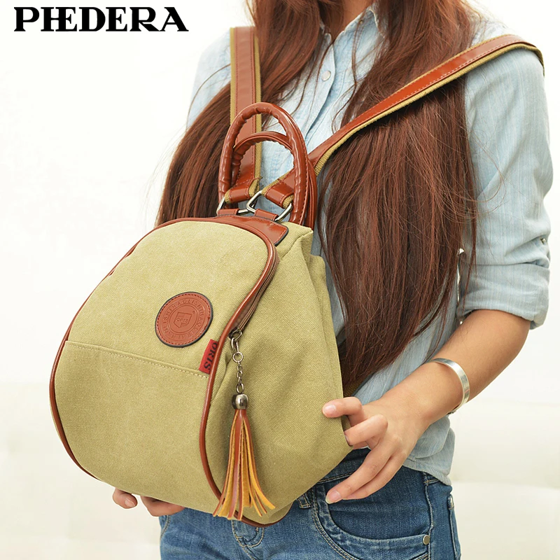 PHEDERA Классический женский винтажный холщовый рюкзак корейская мода подростковый
