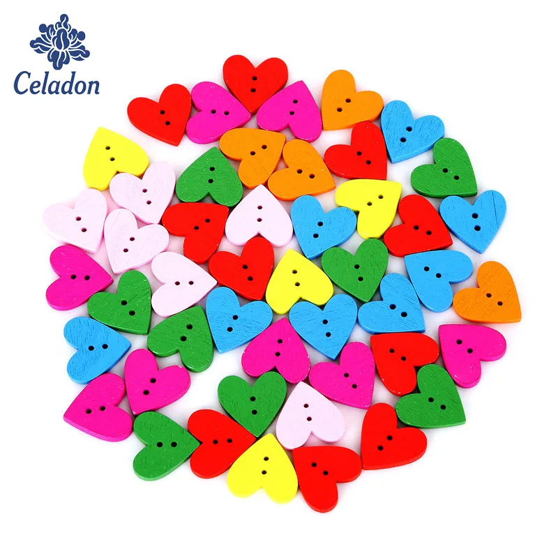 100 шт. 19 мм разные цвета в форме сердца с 2 отверстиями|craft scrapbook|wooden buttonsbuttons sewing |