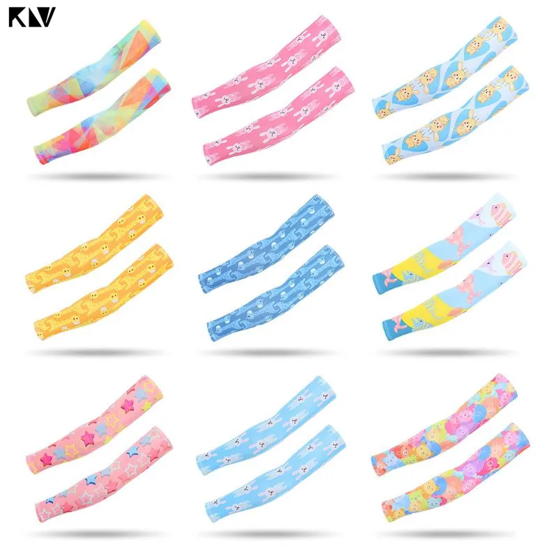 KLV детские летние УФ-защитные ледяные шелковые охлаждающие рукава с милыми