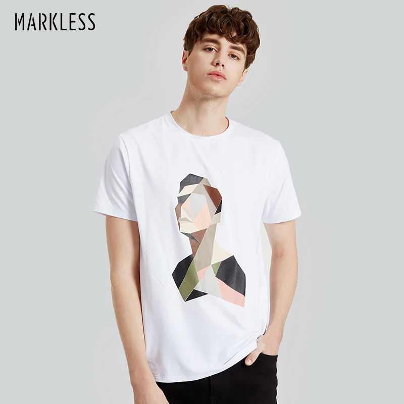 Markless Белый С Коротким рукавом Футболки Мужские Майка Самме Новая Мода Хлопок Тис Футболки футболка мужская Аннотация Отпечатано Повседневная Футболка мужчины TXA7614M