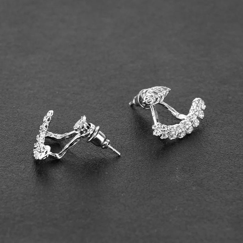 Серьги-гвоздики женские в форме листьев с кристаллами | Украшения и аксессуары