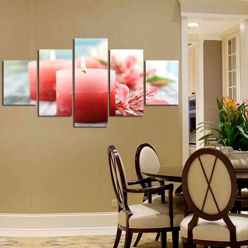 

5 Pieces Light The Candles Flower Vase Canvas Print Oil Painting Wall Pictures Living Room Paintings Cuadros Decor No Frames