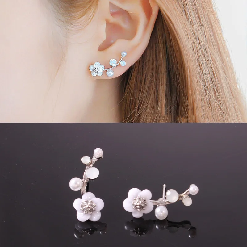 

JUCHAO Stud Earring Shell Pearl Ear Nails Simple Tree Branches and Flowers with Drilled Earrings
