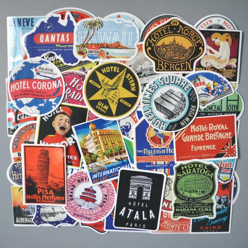 55 шт./лот Ретро стиль крутой отель логотип граффити наклейки для багажа чемодана