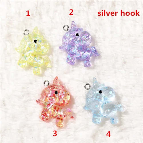 silver hook 20 шт много стилей Единорог амулеты блеск Единорог ювелирные изделия ожерелье подвеска брелок амулеты для DIY украшения - Окраска металла: silver hook