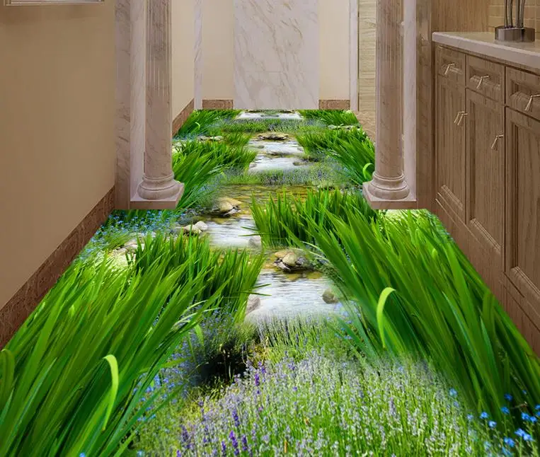 Виниловые обои на заказ 3d полы маленькая река с изображением воды для гостиной