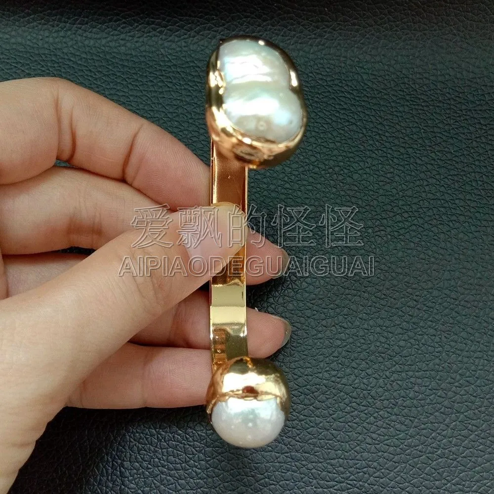 B010626 15x21 мм белый жемчуг Кеши 24 K позолоченный браслет