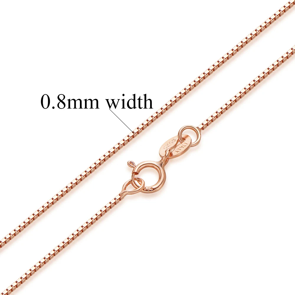 Rose gold Для женщин Аутентичные Твердые 925 пробы серебро цепочка коробка Цепочки и ожерелья из розового золота Цвет 1/0. 8/0. 65 мм Серебряный Цепочки и ожерелья Аксессуары - Окраска металла: Rose gold