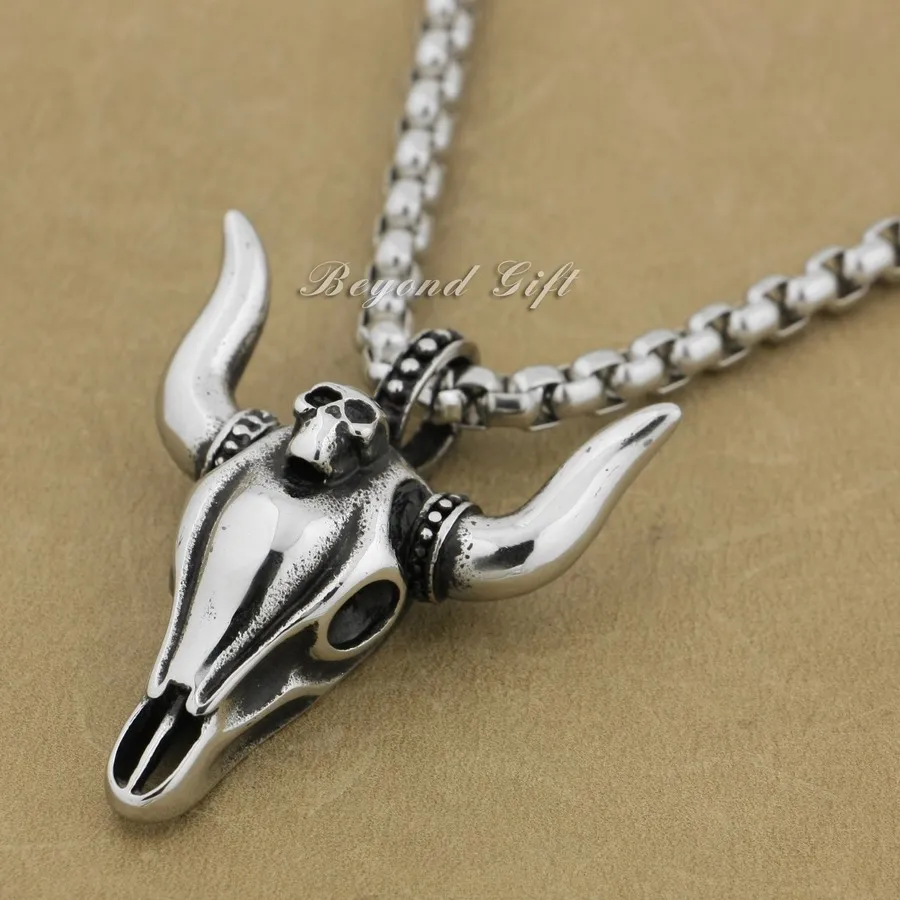 316L Нержавеющая Сталь Большой Череп Буйвола кулон Бык Рог мужские байкерские панк