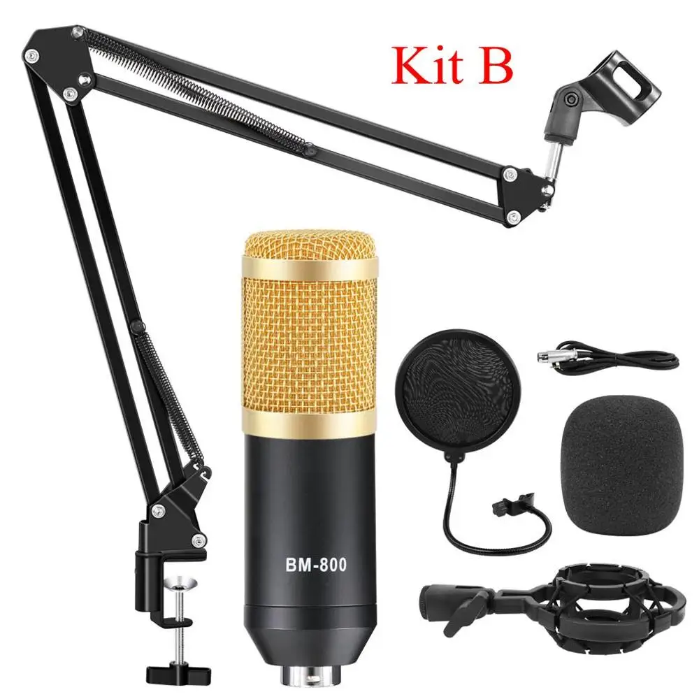 gold kits B BM 800 Студийный микрофон для компьютера профессиональный конденсаторный микрофон для записи bm 800 студийные микрофоны караоке микрофон - Цвет: gold kits B